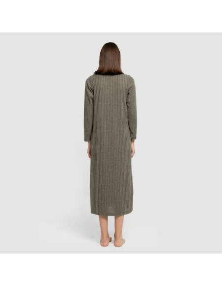 Vestido longo de manga longa com gola 4x2 canelado feminino Vestido longo de manga longa com gola 4x2 canelado feminino