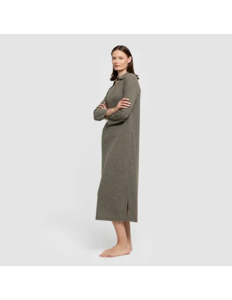 Vestido longo de manga longa com gola 4x2 canelado feminino Vestido longo de manga longa com gola 4x2 canelado feminino