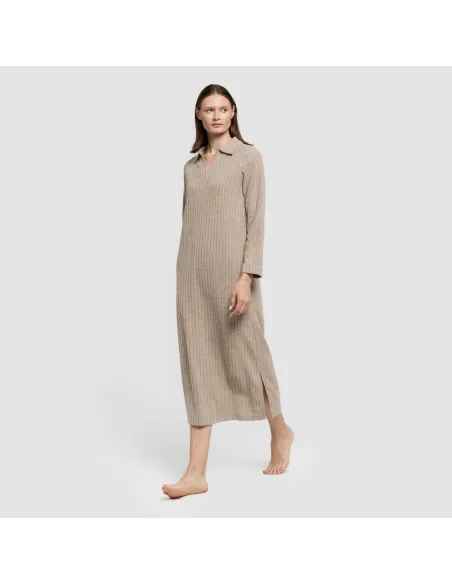 Vestido longo de manga longa com gola 4x2 canelado feminino Vestido longo de manga longa com gola 4x2 canelado feminino