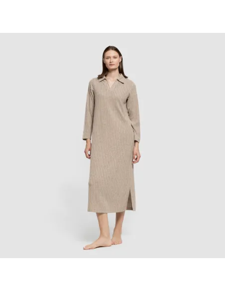 Vestido longo de manga longa com gola 4x2 canelado feminino Vestido longo de manga longa com gola 4x2 canelado feminino