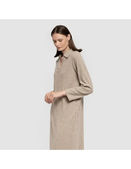 Vestido longo de manga longa com gola 4x2 canelado feminino Vestido longo de manga longa com gola 4x2 canelado feminino