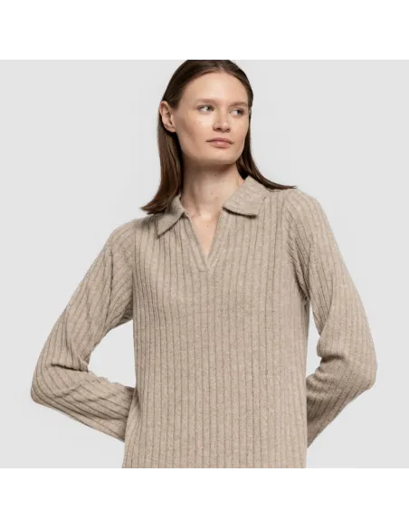 Vestido longo de manga longa com gola 4x2 canelado feminino Vestido longo de manga longa com gola 4x2 canelado feminino