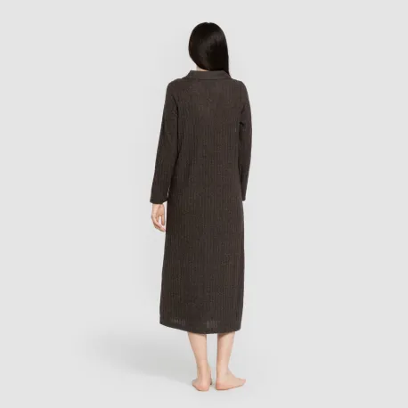 Vestido longo de manga longa com gola 4x2 canelado feminino