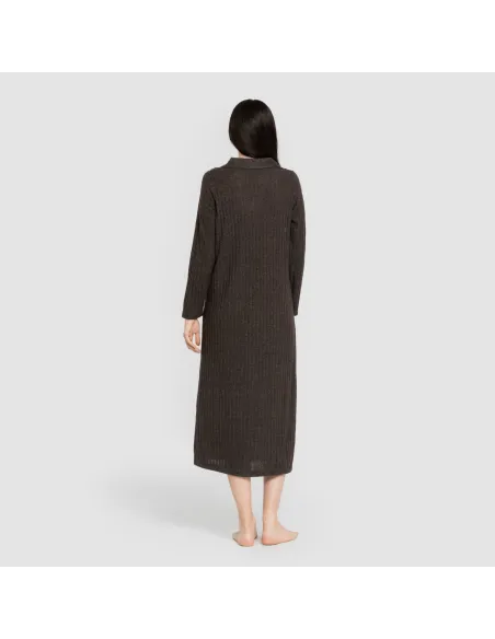 Vestido longo de manga longa com gola 4x2 canelado feminino Vestido longo de manga longa com gola 4x2 canelado feminino