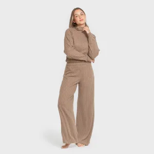 Calça longa ampla 4x2 canelada feminina