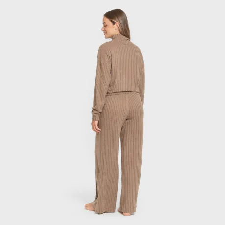 Calça longa ampla 4x2 canelada feminina