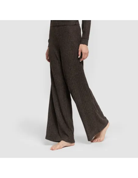 Calça longa ampla 4x2 canelada feminina