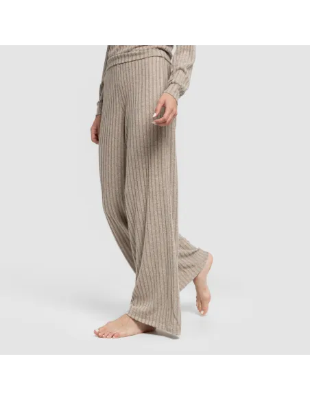 Calça longa ampla 4x2 canelada feminina