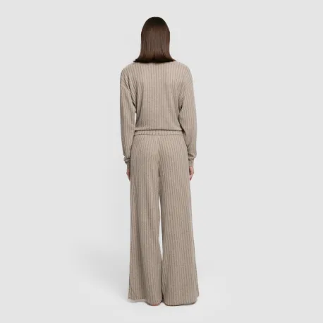 Calça longa ampla 4x2 canelada feminina