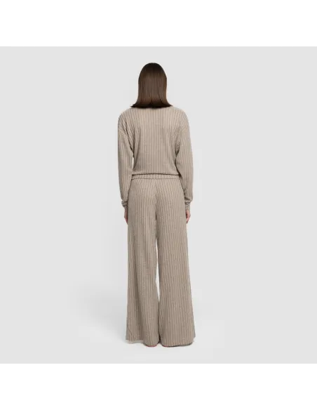 Calça longa ampla 4x2 canelada feminina