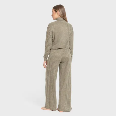 Calça longa ampla 4x2 canelada feminina