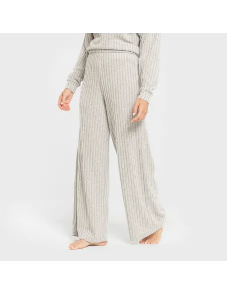 Calça longa ampla 4x2 canelada feminina