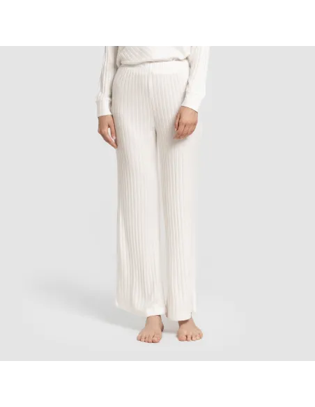 Calça longa de poliamida canelada feminina