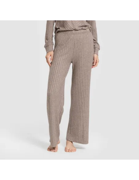 Calça longa de poliamida canelada feminina
