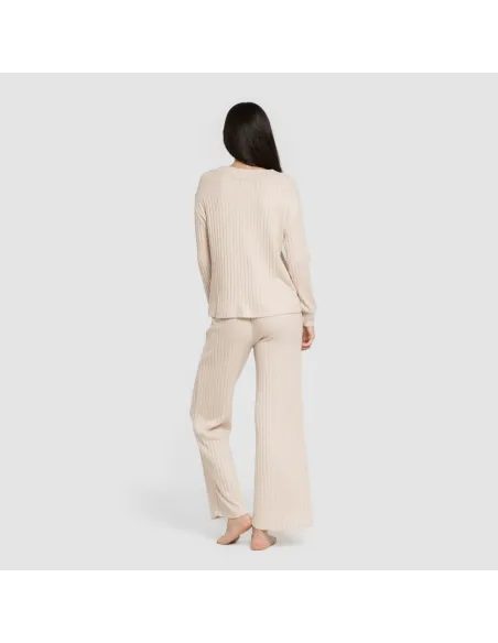 Calça longa de poliamida canelada feminina Calça longa de poliamida canelada feminina