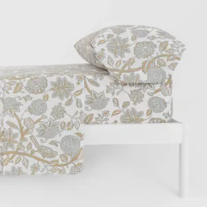 Jogo de lençóis algodão Enelia verde seco - ocre