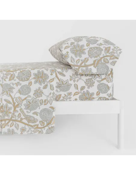 Jogo de lençóis algodão Enelia verde seco - ocre