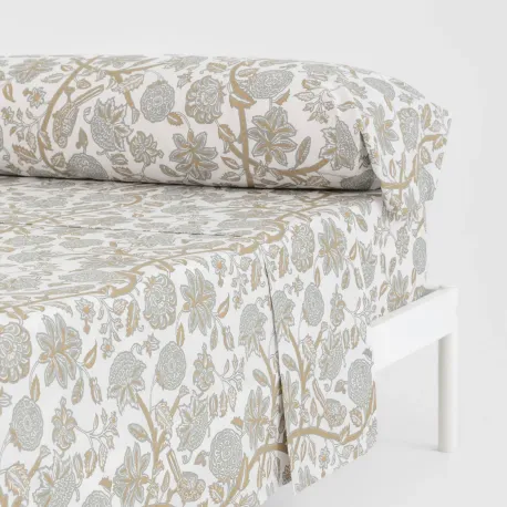 Jogo de lençóis algodão Enelia verde seco - ocre