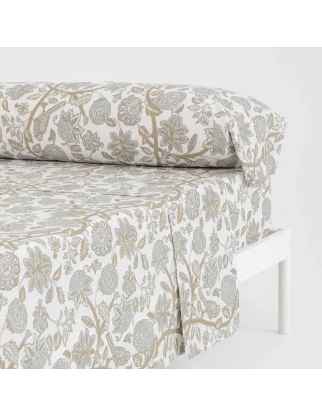 Jogo de lençóis algodão Enelia verde seco - ocre