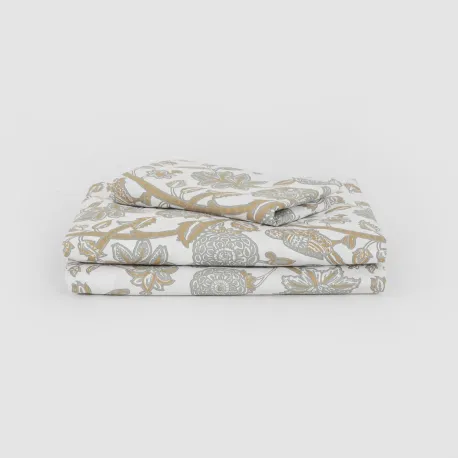 Jogo de lençóis algodão Enelia verde seco - ocre