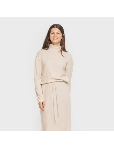 Jersey gola alta canelado feminino