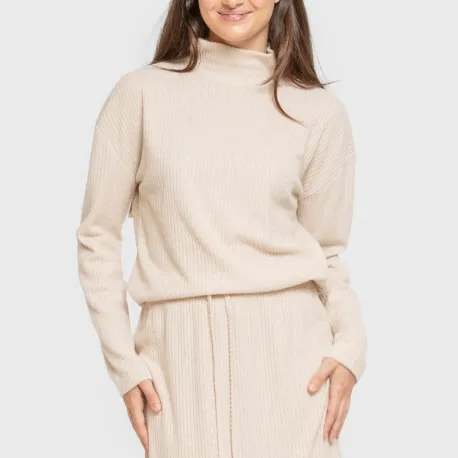 Jersey gola alta canelado feminino