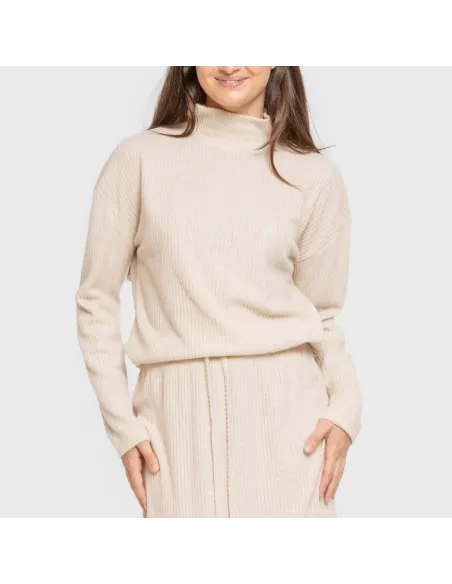 Jersey gola alta canelado feminino