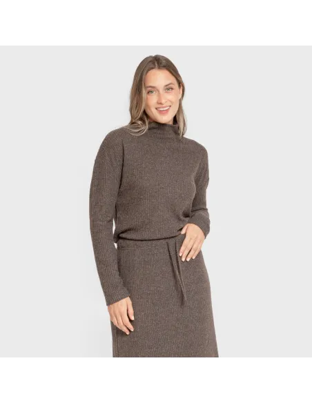 Jersey gola alta canelado feminino