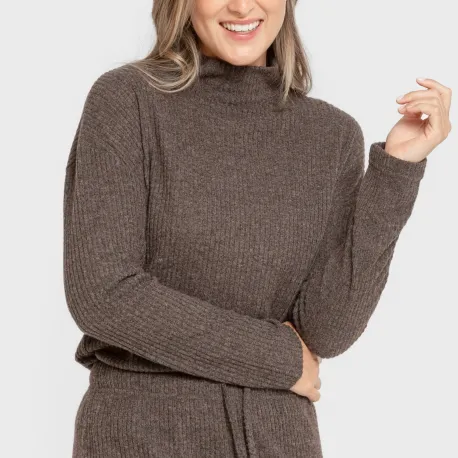 Jersey gola alta canelado feminino