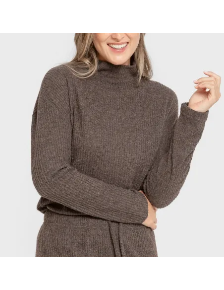 Jersey gola alta canelado feminino