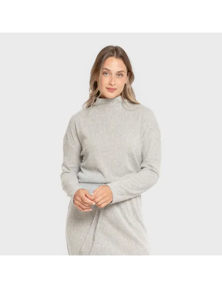 Jersey gola alta canelado feminino