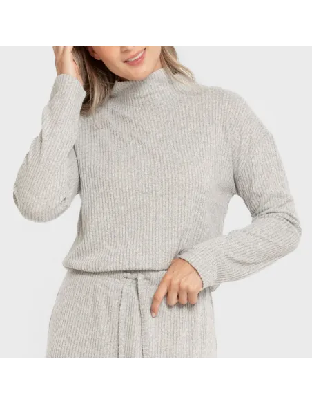 Jersey gola alta canelado feminino