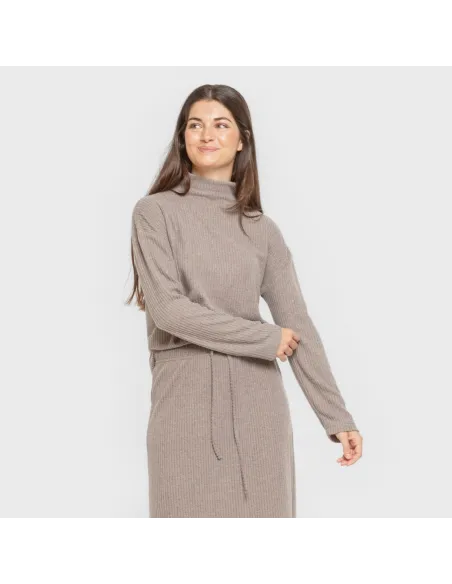 Jersey gola alta canelado feminino