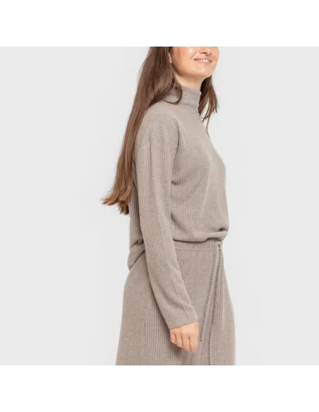 Jersey gola alta canelado feminino