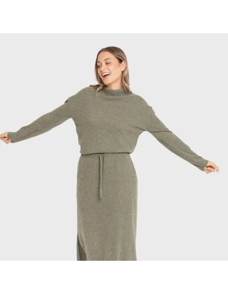 Jersey gola alta canelado feminino