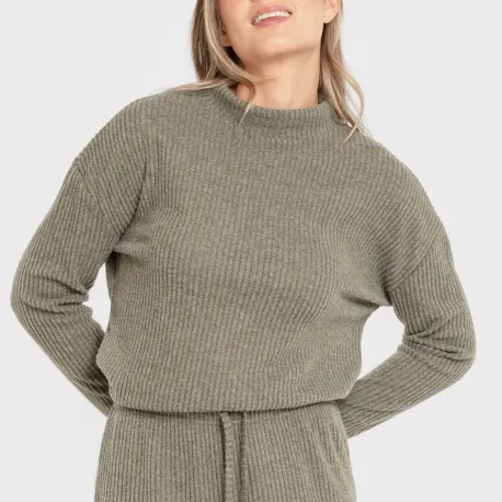 Jersey gola alta canelado feminino