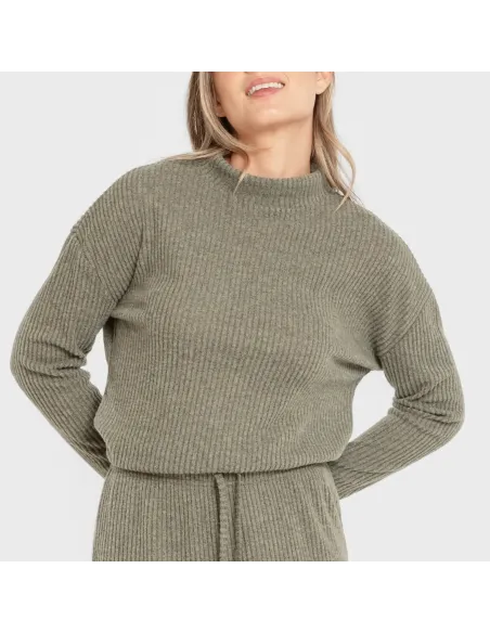 Jersey gola alta canelado feminino