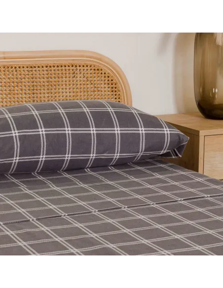 Jogo de lençóis de flanela Cuadro Nitari cinza claro