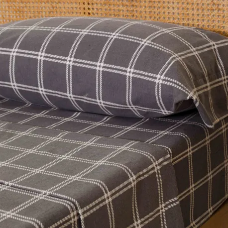 Jogo de lençóis de flanela Cuadro Nitari cinza claro