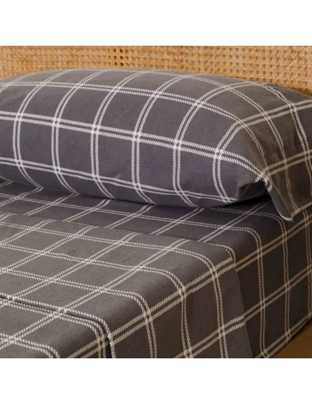 Jogo de lençóis de flanela Cuadro Nitari cinza claro