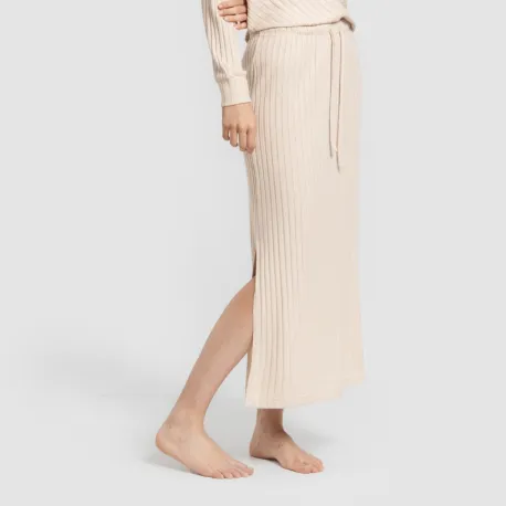 Saia midi canelada de poliamida feminina