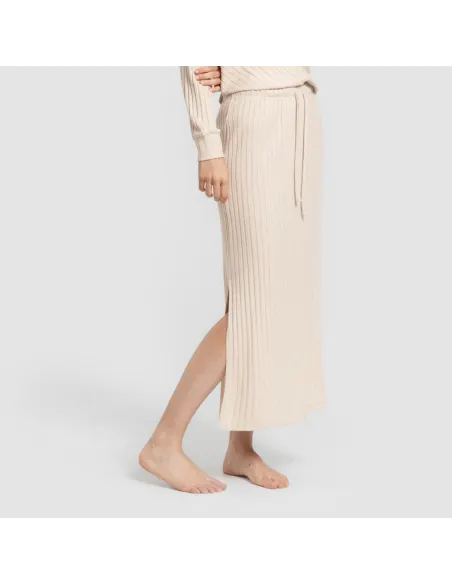 Saia midi canelada de poliamida feminina