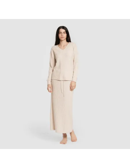 Saia midi canelada de poliamida feminina