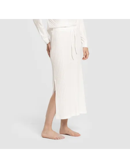 Saia midi canelada de poliamida feminina