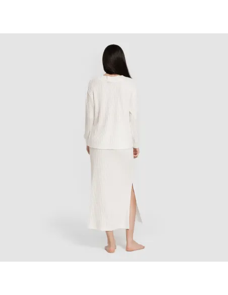 Saia midi canelada de poliamida feminina