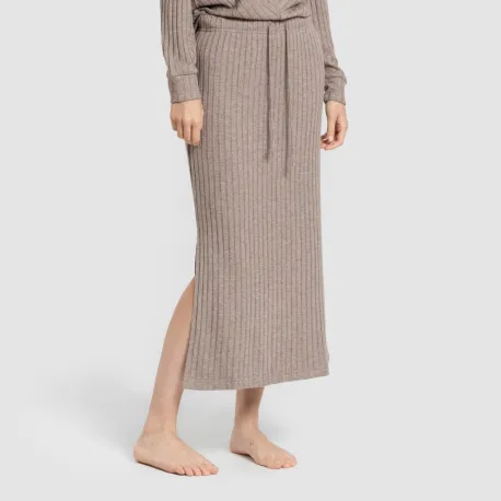 Saia midi canelada de poliamida feminina