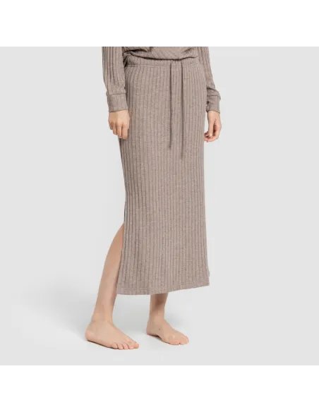 Saia midi canelada de poliamida feminina Saia midi canelada de poliamida feminina