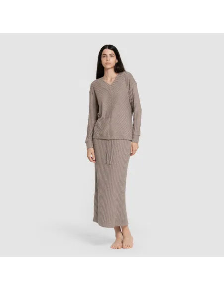 Saia midi canelada de poliamida feminina Saia midi canelada de poliamida feminina