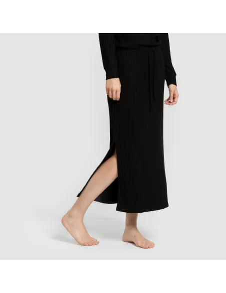 Saia midi canelada de poliamida feminina