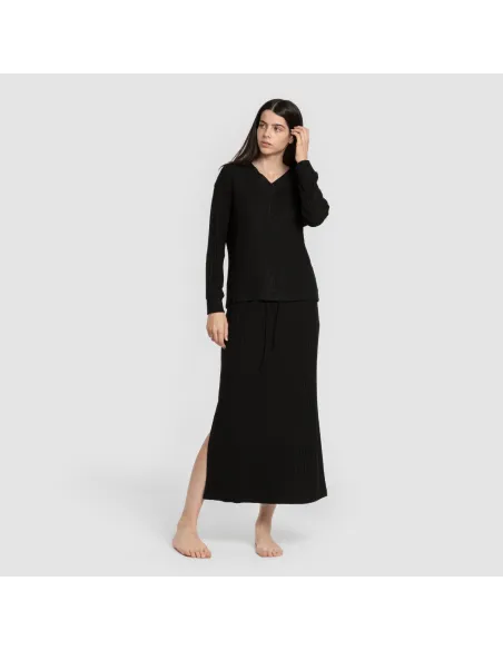 Saia midi canelada de poliamida feminina